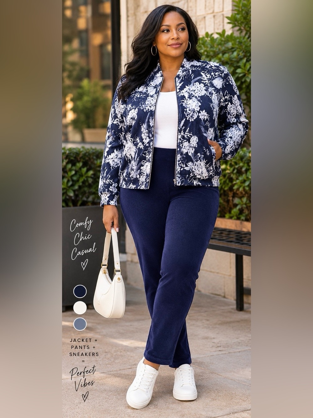 Soho Apparel LTD Navy Floral Bomber Jacket Sz Large